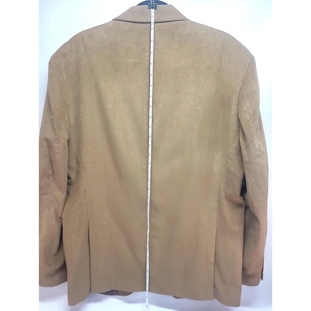 Preppy Corduroy Blazer Sport Coat L Alan‎ Flusser Tan 2 Button Jacket Academia